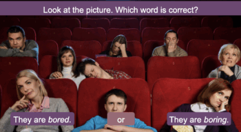 An ESL slide introducing an adjective pair.
